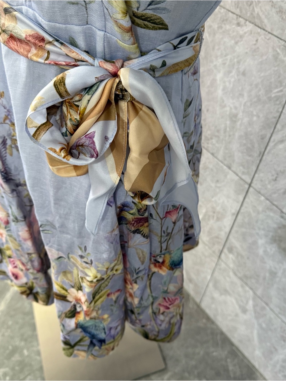 Zimmermann Powder Blue Floral & Bird Tie-Waist Mini Dress - Picture 7 of 11